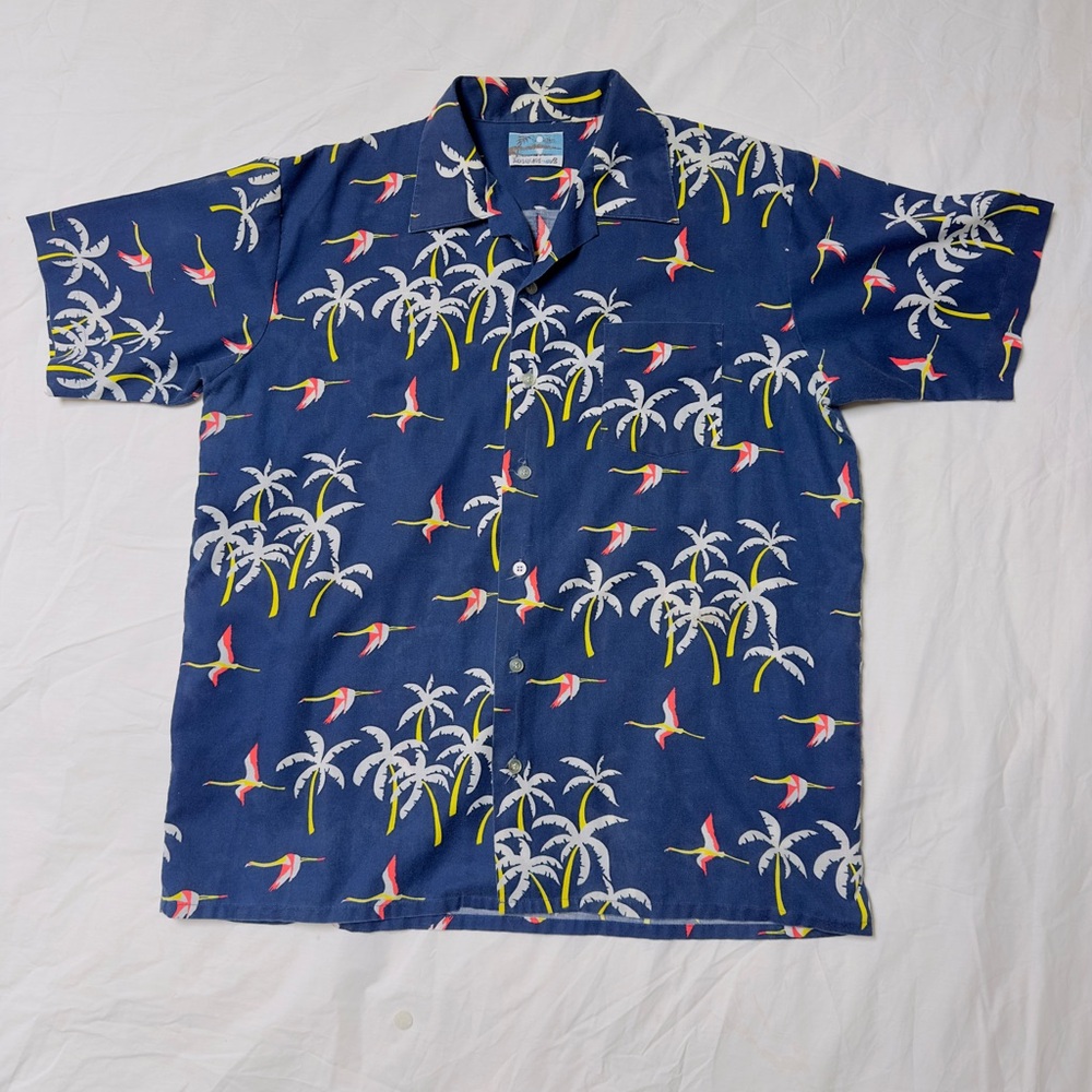 Vintage Tiki‎ Village Shirt Mens Medium Blue Hawaiian